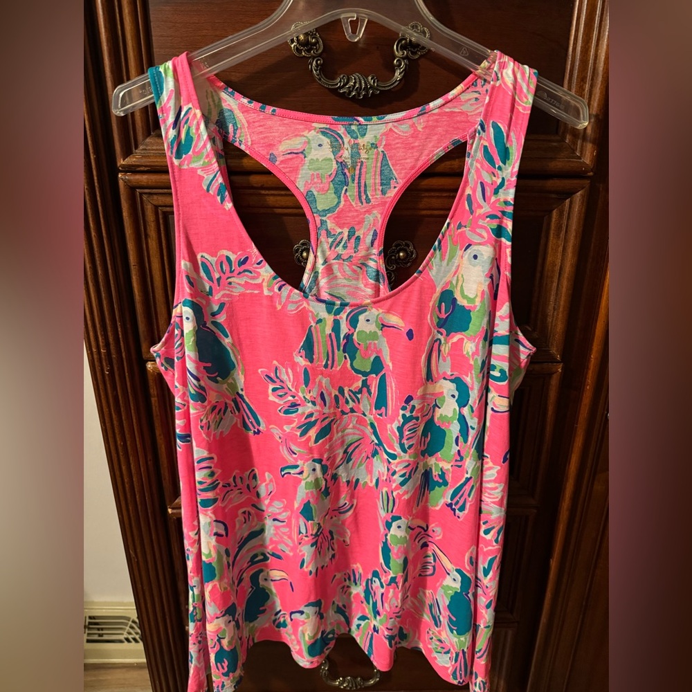 Lilly Pulitzer Pink and Green Cut Out Tank Top